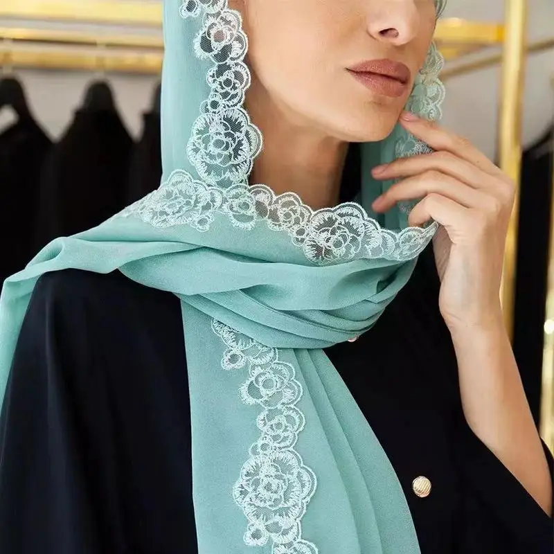 

1Pc Women Fashion Lace Chiffon Head Scarf Female Casual Solid Color Scarf Summer Sun Protection Winter Warmth Scarf