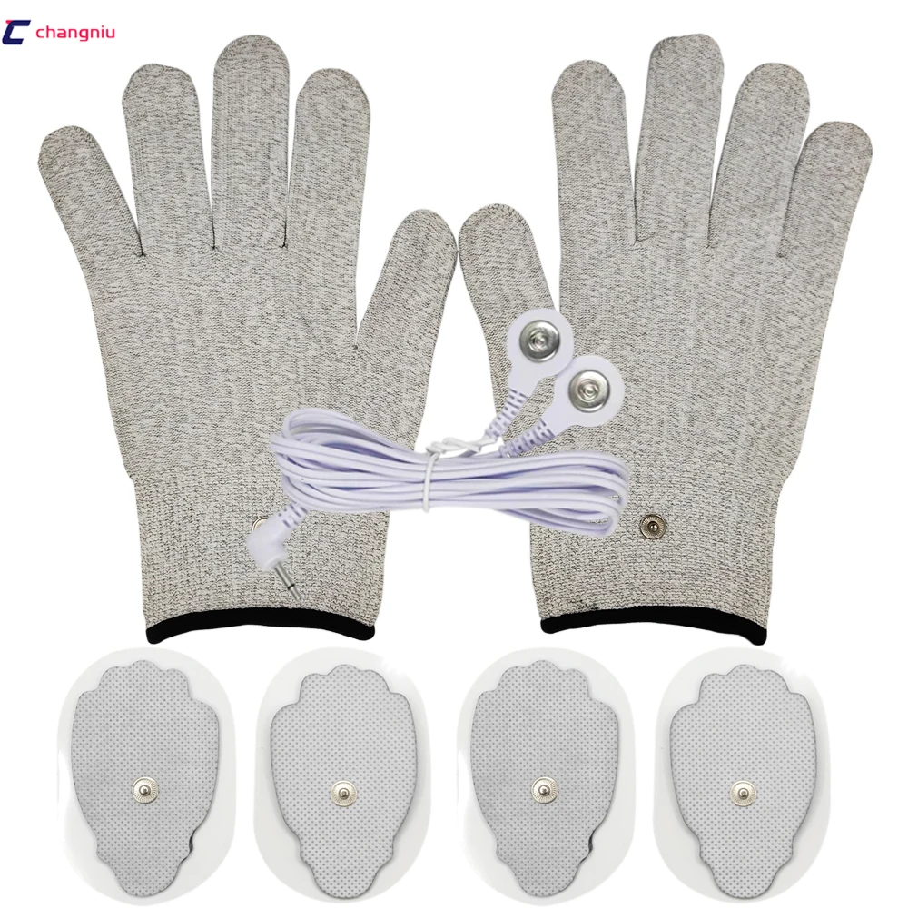 

1Pair Tens Conductive Gloves +4PCS Hand-Shape Electrode Pads +1PC 2.5mm Plug Cable For Body Digital Massager