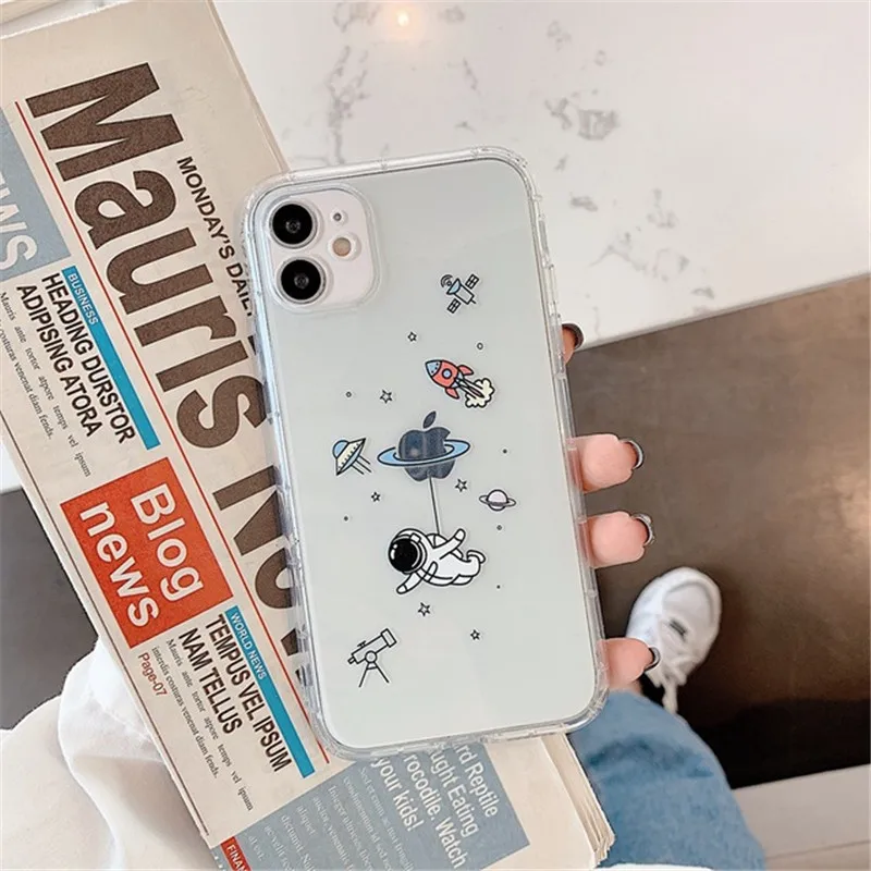 Cartoon Space Astronaut Shockproof Transparent Phone Case Cover