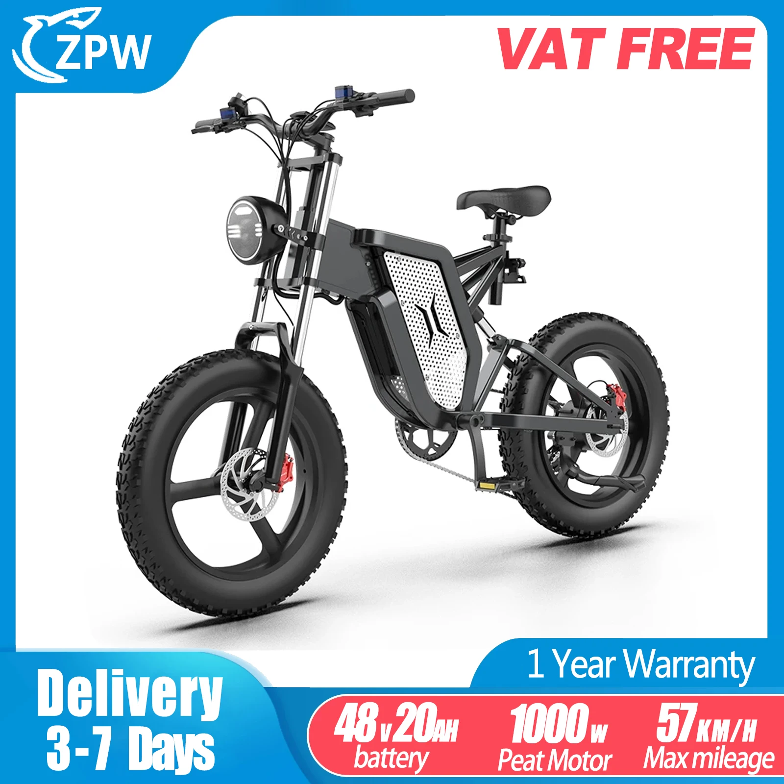 

ZPW X20 Electric Bicycle 2000W 48V35AH Hydraulic Oil Brake E bike 20inch 4.0 off-road Tire Electric Bike Adult Mountain Ebikes