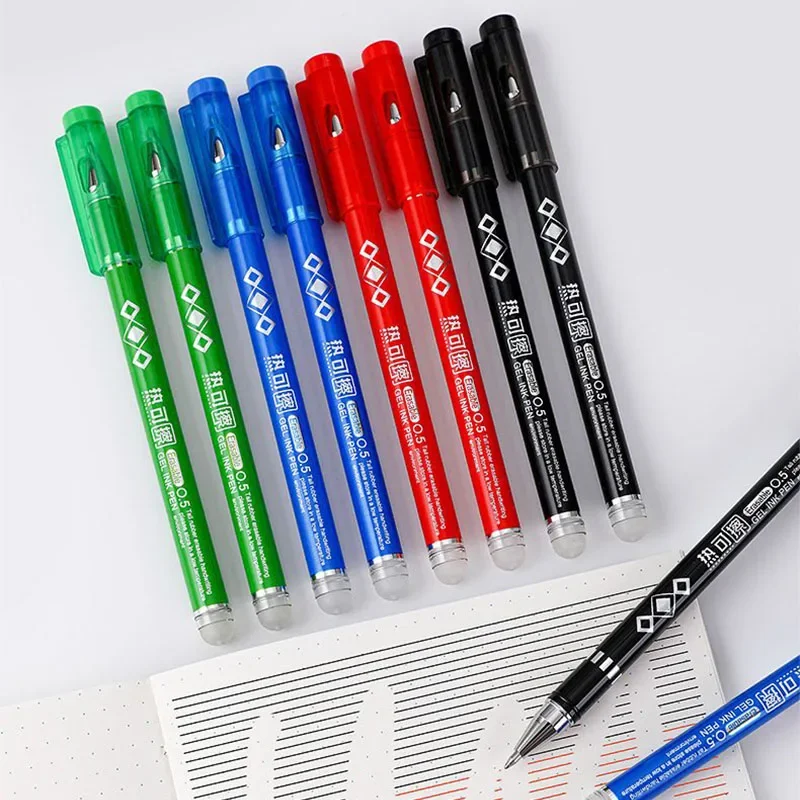 12PCS 0.7MM Erasable Neutral Pen, Bullet Nib, Washable Pens, Smooth Writing, That Disappear with Heat, Black Blue Red Green Ink 3