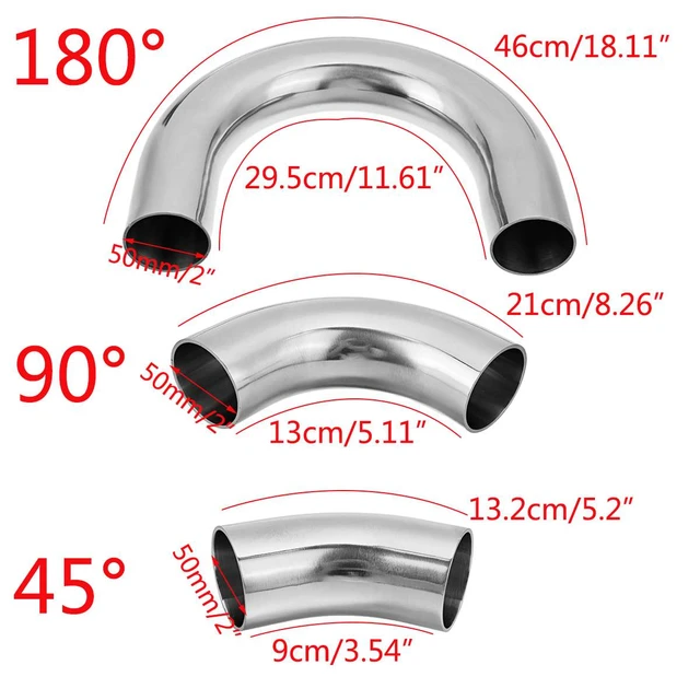 Tuyau d'échappement coudé universel en acier inoxydable, 45 °/90