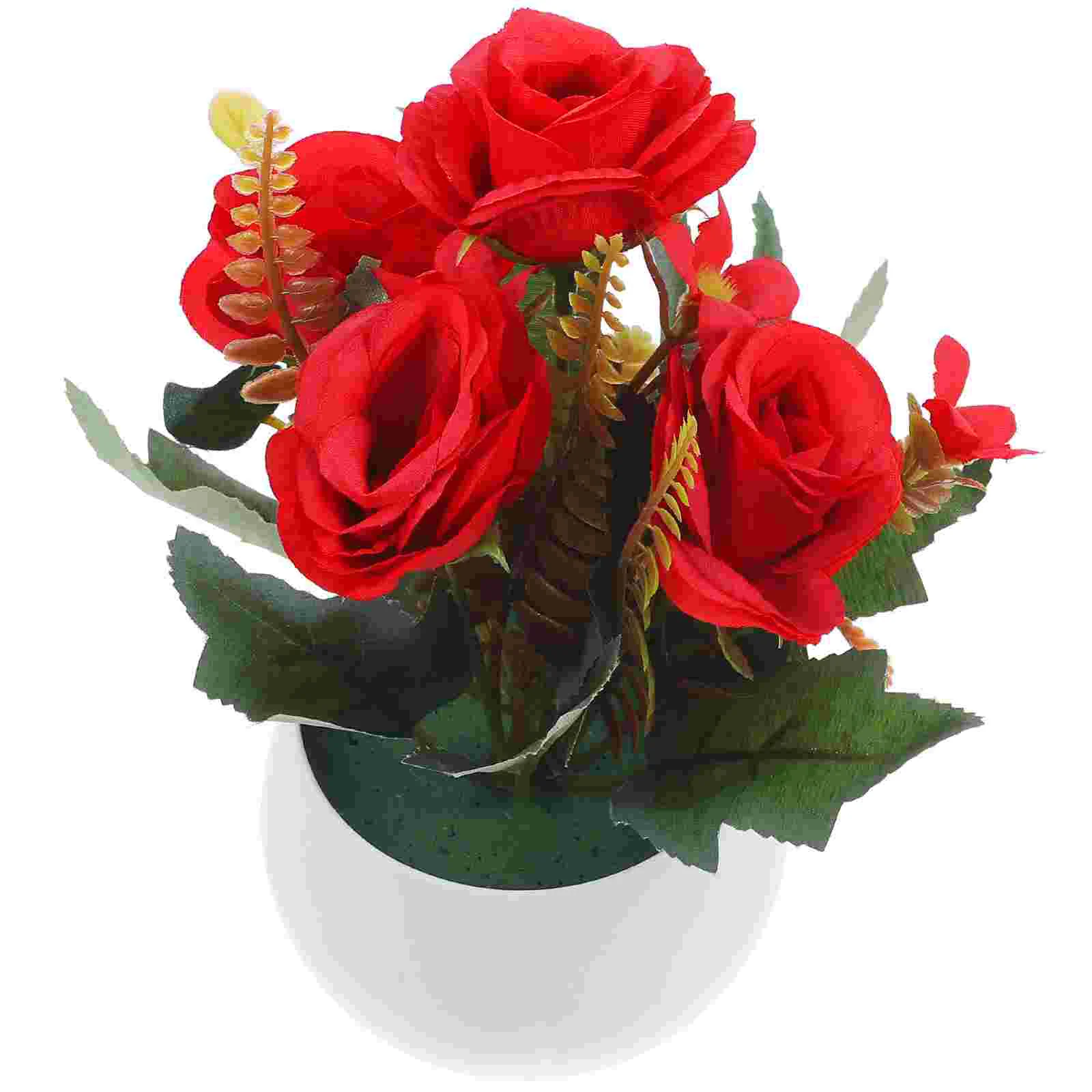 

Artificial Potted Plant Desktop Faux Potted Plant Artificial Rose Ornament for Office Home