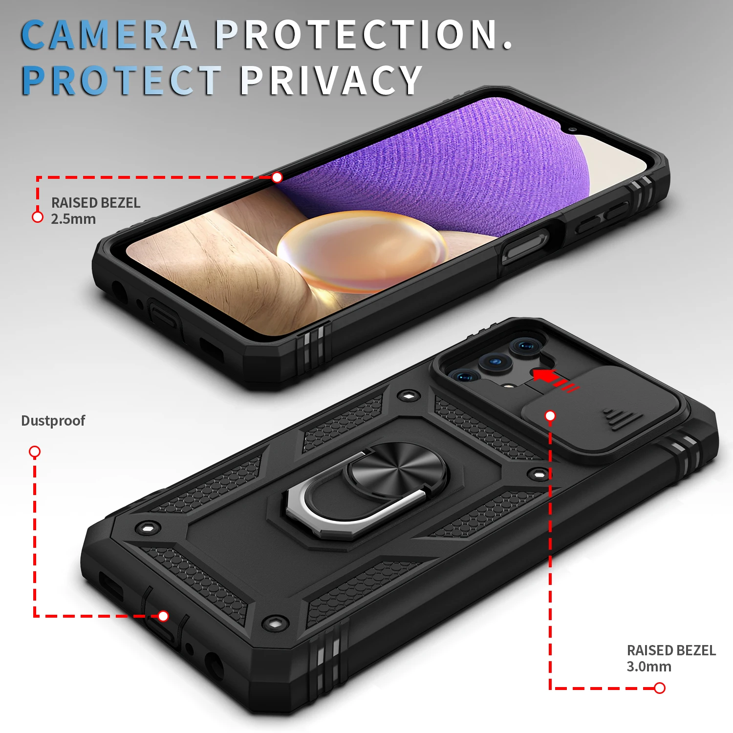 Universal 360° Full Protection Phone Case with Slider Camera Guard and Kickstand