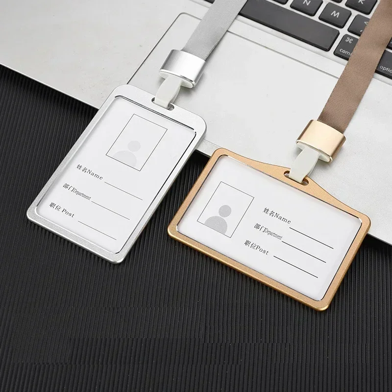 Elegant Aluminum Alloy Card Holder for Women – Business ID Badge & Credit Card Case with Lanyard