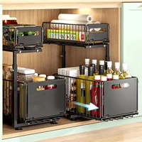 2 Tier Pull Out Cabinet Organizer Adjustable Kitchen Storage Rack Under Sink Organizer Spice Jar Storage Rack Slide Out Drawer 1