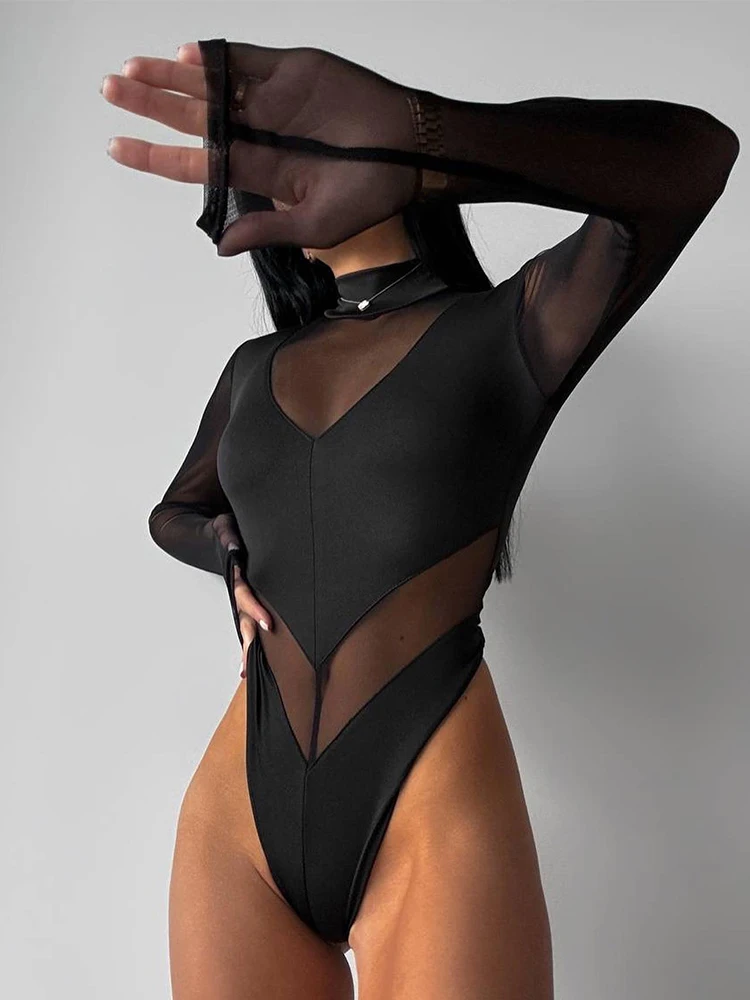 mesh turtleneck bodysuit front view