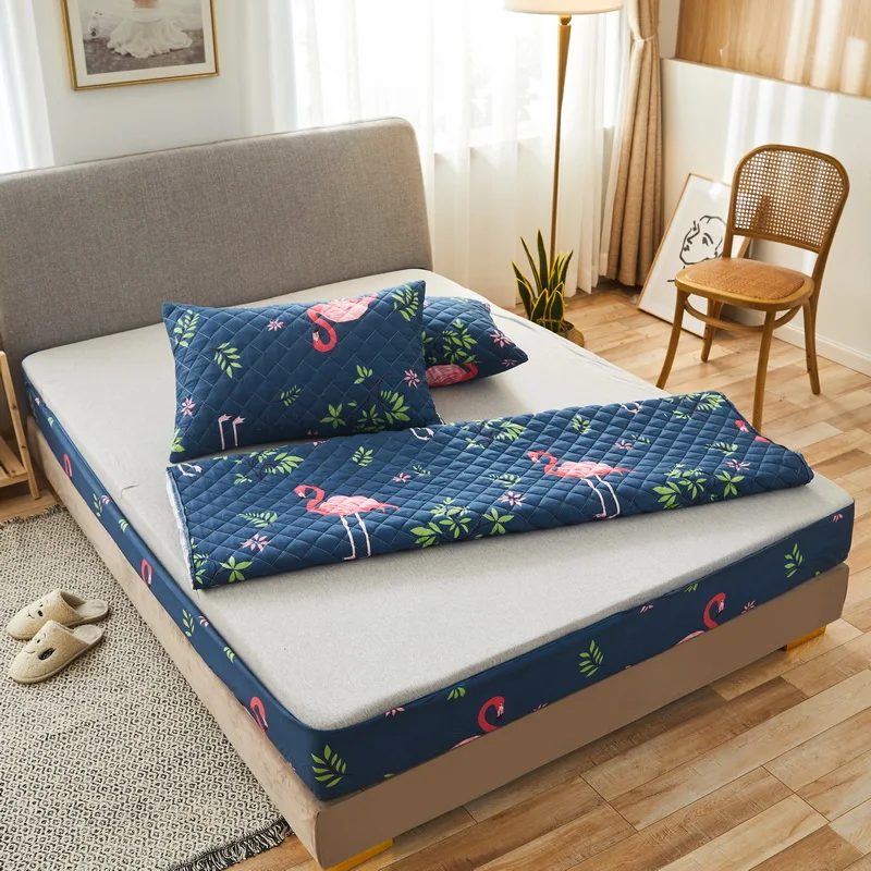 Printing Quilted Cotton Mattress Cover With Zipper Bedspread Mattress Cover Soft King Queen Tatami Bed Dust Cover Customizable