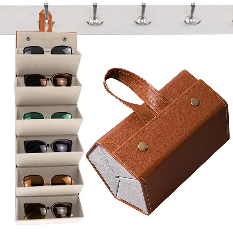 

Foldable Sunglasses Case Organizer PU Leather Multi Glasses Storage Case Portable Travel Eyeglasses Box For Multiple Pairs