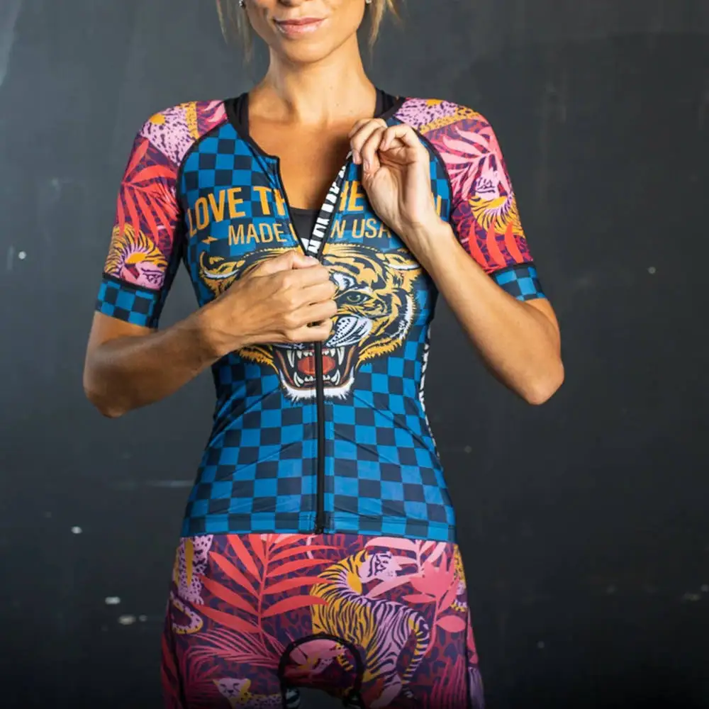 

Love The Pain New Women Cycling Short Sleeve Skinsuit Macaquinho Ciclismo Feminino Summer Bike MTB Team Triathlon Jumpsuit