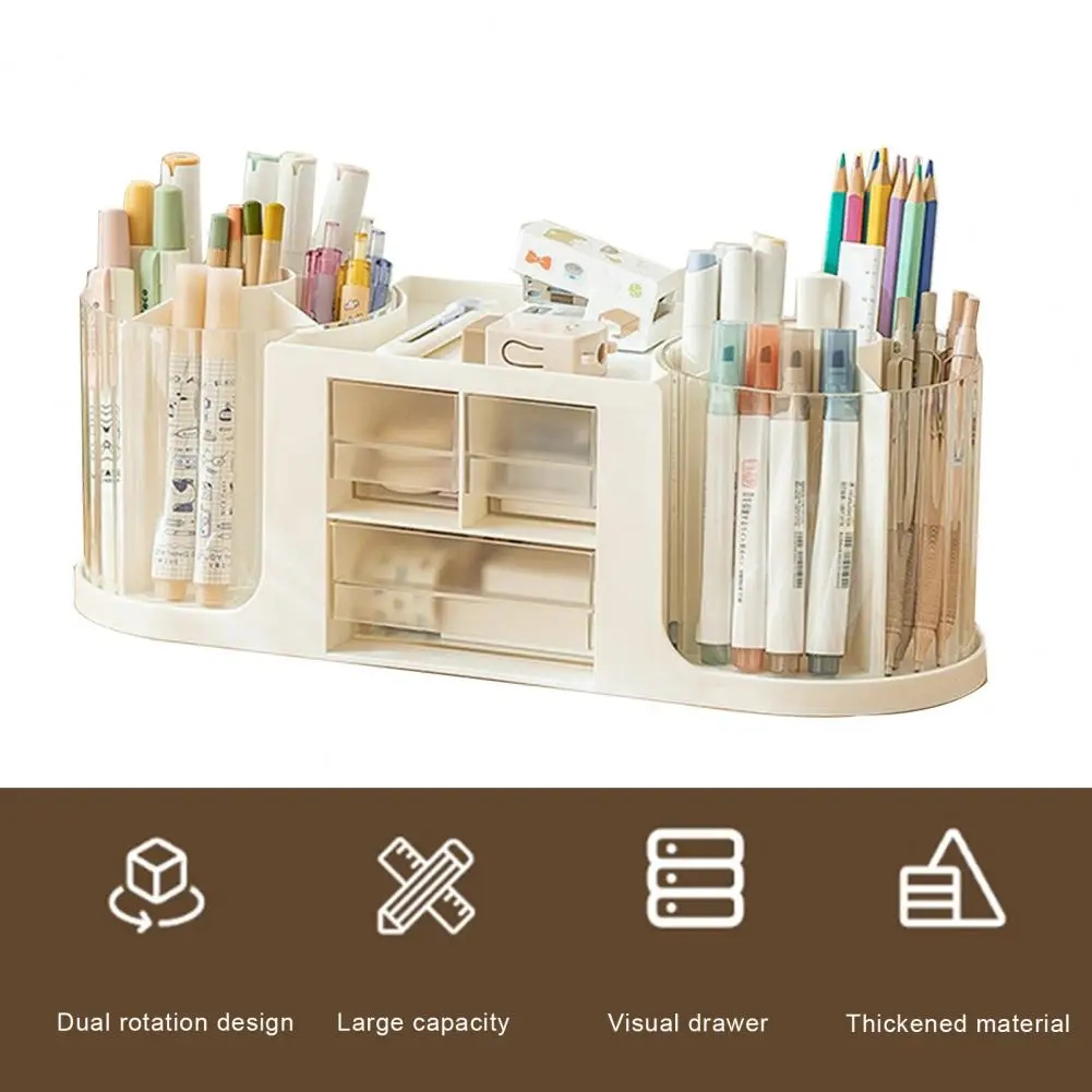 

Scratch-resistant Pencil Organizer Rotatable Transparent Desk Organizer with Drawer Capacity Pen Holder Storage Box for Pencils