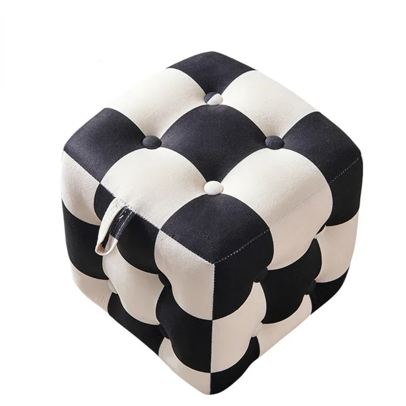 Checkerboard Hallway Ottoman Living Room and Children's Stool with High Elastic Sponge Step Velvet Fabric Pouffe with Storage