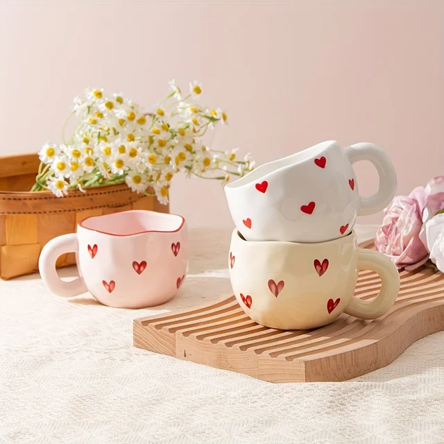 1PC Ceramic Hand-Made Heart-Shaped Tea Cup with Fine Pattern for Office And Home Use 7.4 Oz/220 Ml 5