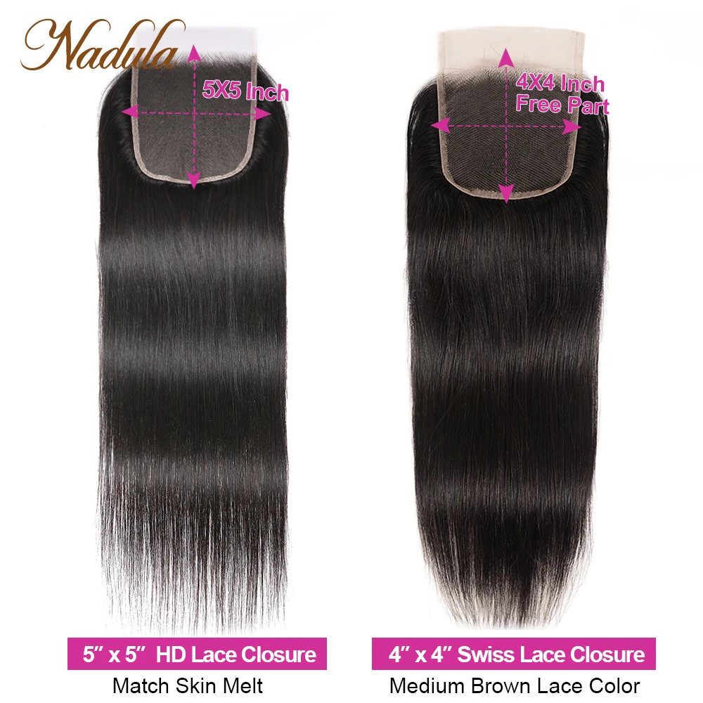 Nadula Hair 5x5 HD lace Closure 10-20inch Peruvian Hair Natural Straight Closure Remy 4*4 Swiss Lace