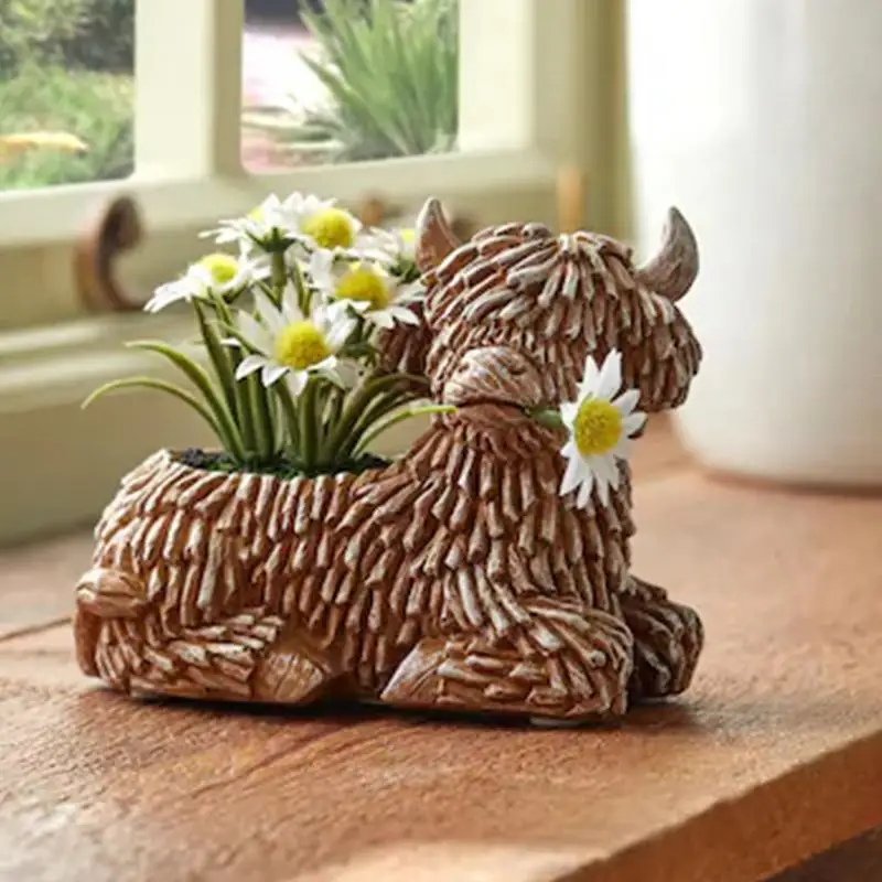 

Highland Cow Flower Pots Cute Resin Animal Flower Planter Figure Crafts Ornaments Plant Container Holder Garden Decoration