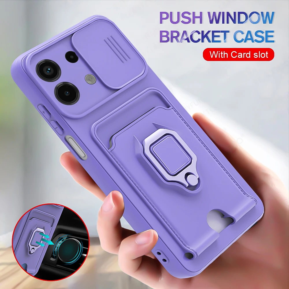 Luxury Magnetic Card Slot Phone Cover with Camera Protection and Push Window Design