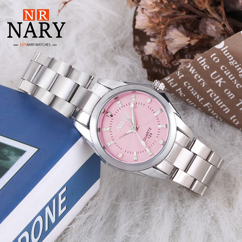 NARY Fashion Simple Women Watchs Stainless Steel Waterproof Quartz Movement Watch Reloj Mujer Luminous Business Wristwatch 124