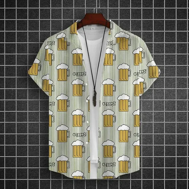 Hawaiian Shirt For Men 3d Beer Printed Short Sleeve Shirts Party Tees Summer Casual Tops Loose Oversized Clothing