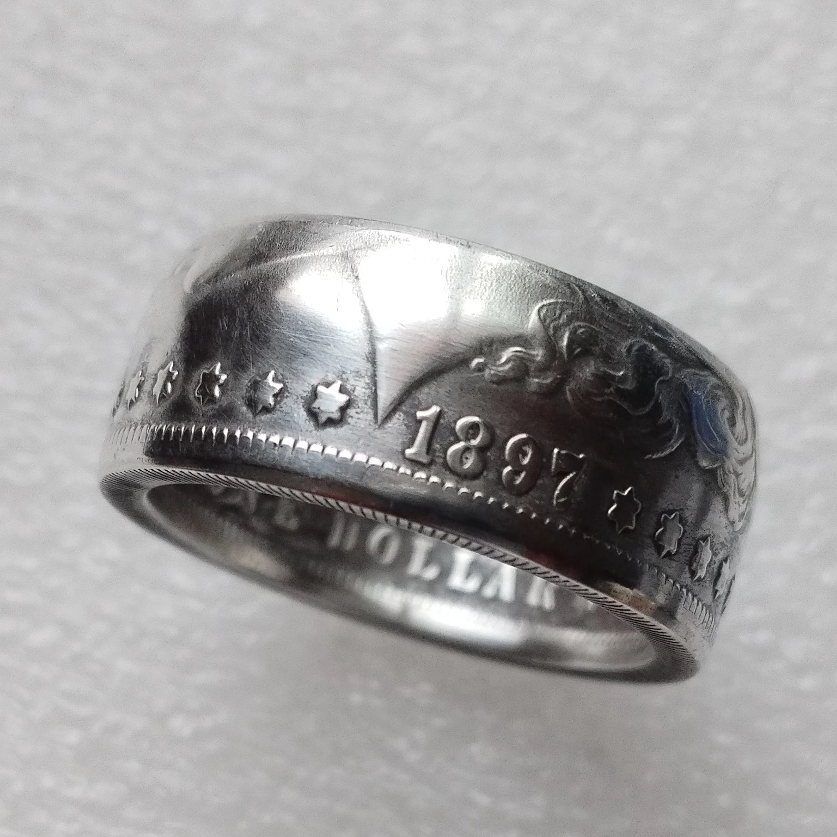 

Vintage Handcrafted Coin Ring from Morgan Dollar 1897 Silver Plated Women Men Creative Personalized Souvenir Jewelry