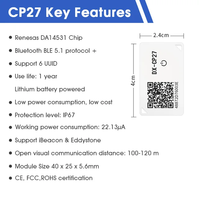 DX-SMART DX-CP27Mini BLE 5.1 Indoor Assert Tracking Ibeacon Eddystone Bluetooth location Beacon tag 2