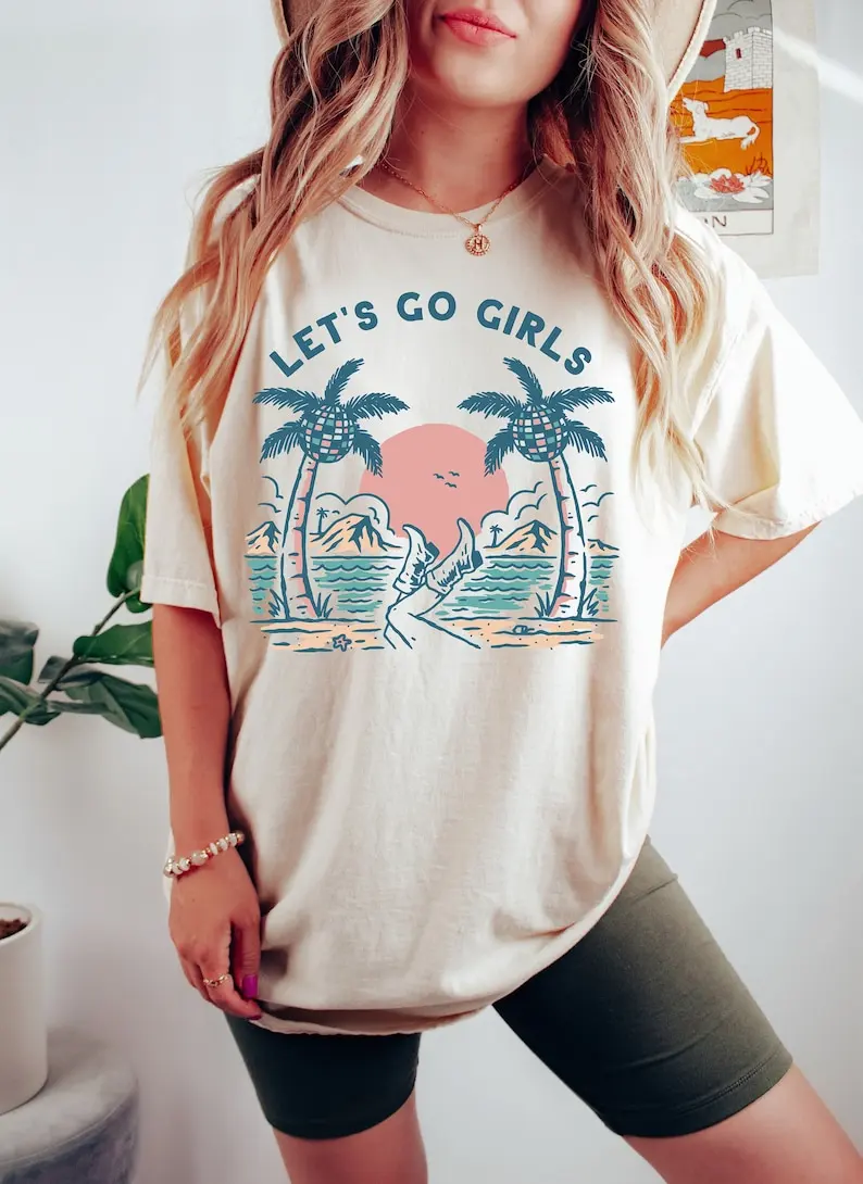 Let'S Go Girls,Girls Vacation Shirt Matching Cowgirls Shirts,Girls Trip Girls Gang Funny Vacay Mode Top Manica Corta Tees O Neck