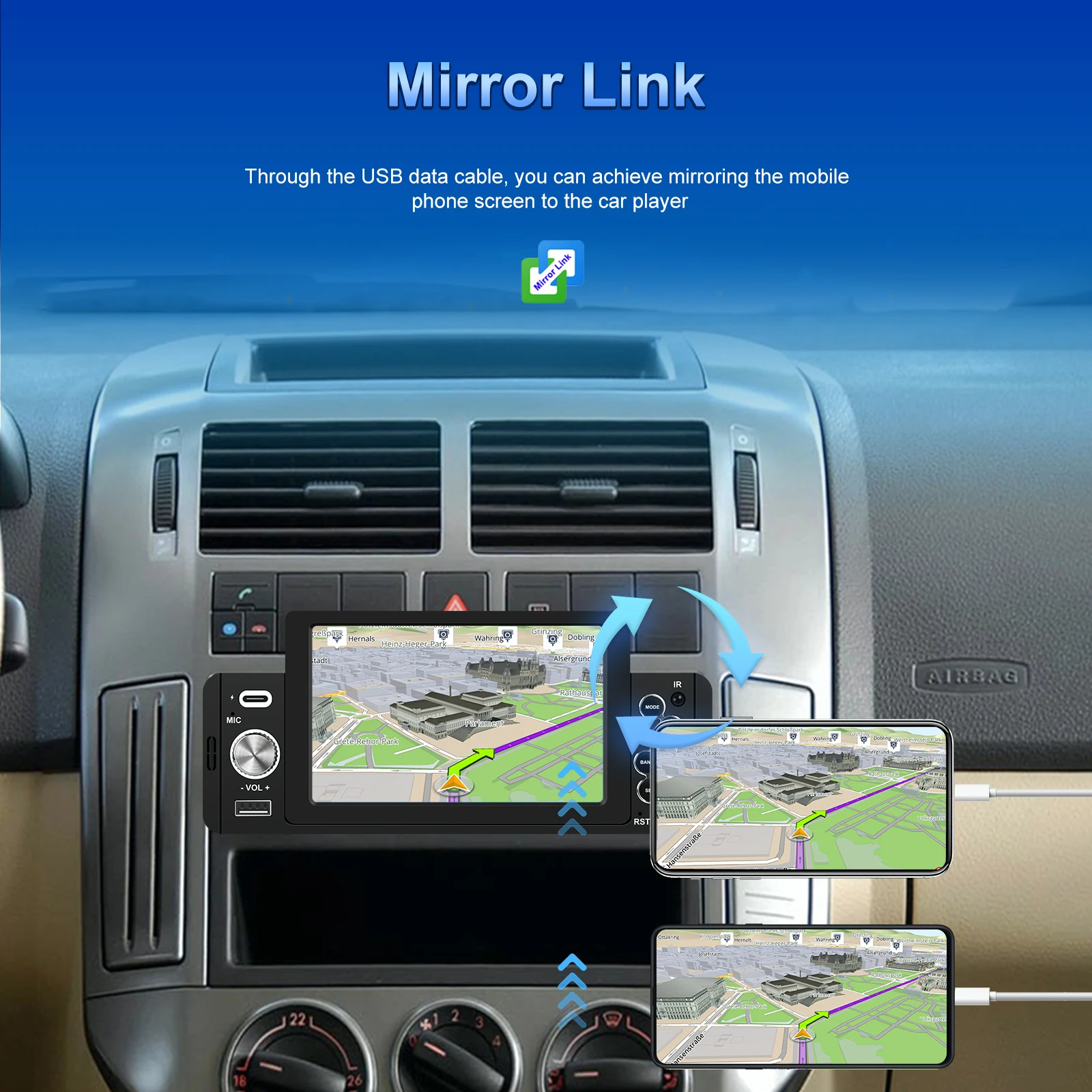 Podofo 1din Car mp5 Player with Bluetooth FM Radio Receiver Support TF/USB Rear View Camera Mirror link 1DIN C200s