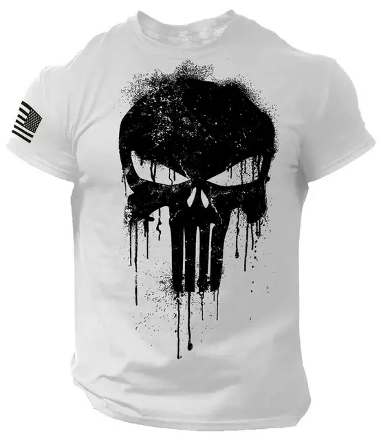 trendy and stylish mens t shirt 3D print military patriotic skull oversized sportswear