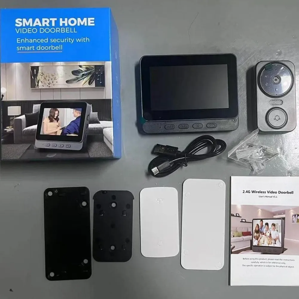 Video Doorbell Wireless with Screen 4.3'' IPS HD Smart Intercom 2.4G WiFi Two-Way Talk Night Vision