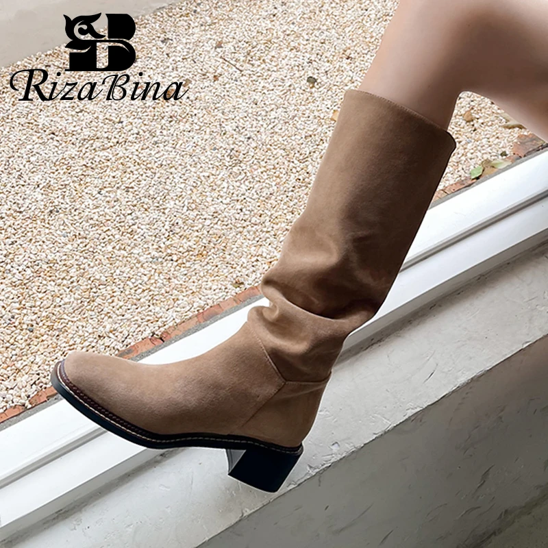 

RIZABINA Long Boots For Women Real Leather 2022 Winter Shoes New Arrival Knee Boots Ins Fashion Female Footwear Size 34-40