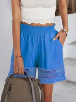 Blue Women's Oversized Woven Solid Color Casual Shorts Comfortable Loose Fit High Waist Knee-Length Summer Fashion Blue - Image 3