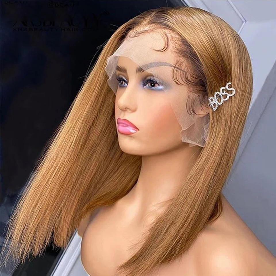 Deep Soft Bob 16inch Soft Ombre Honey Blonde 13x4 Lace Front Wig European Jewish Human Hair Wig Glueless Preplucked For Women