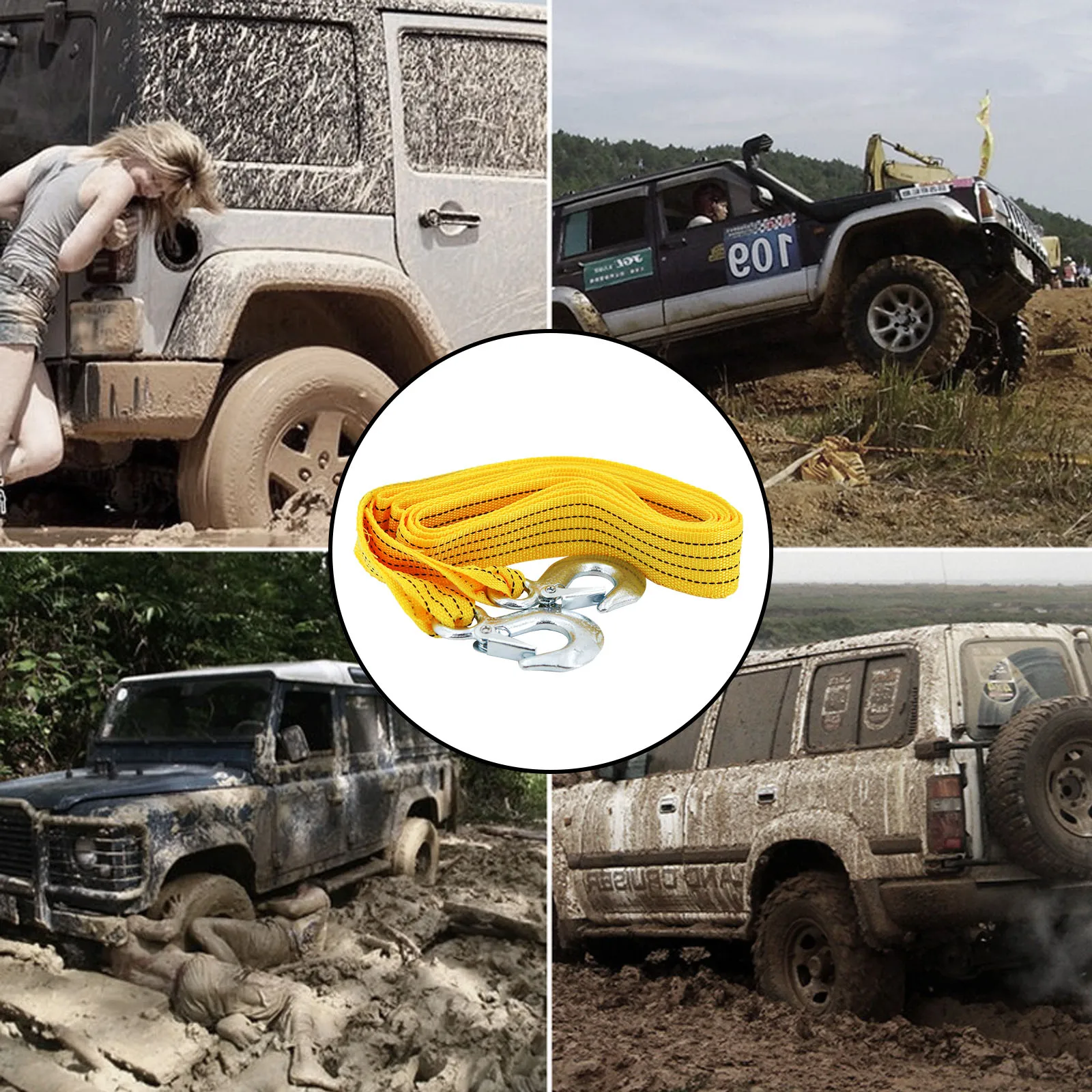 4M Heavy Duty 3 Ton Car Tow Cable Towing Pull Rope Strap Hooks for Audi Benz BMW Ford Van Road Recovery rescue tool Accessories