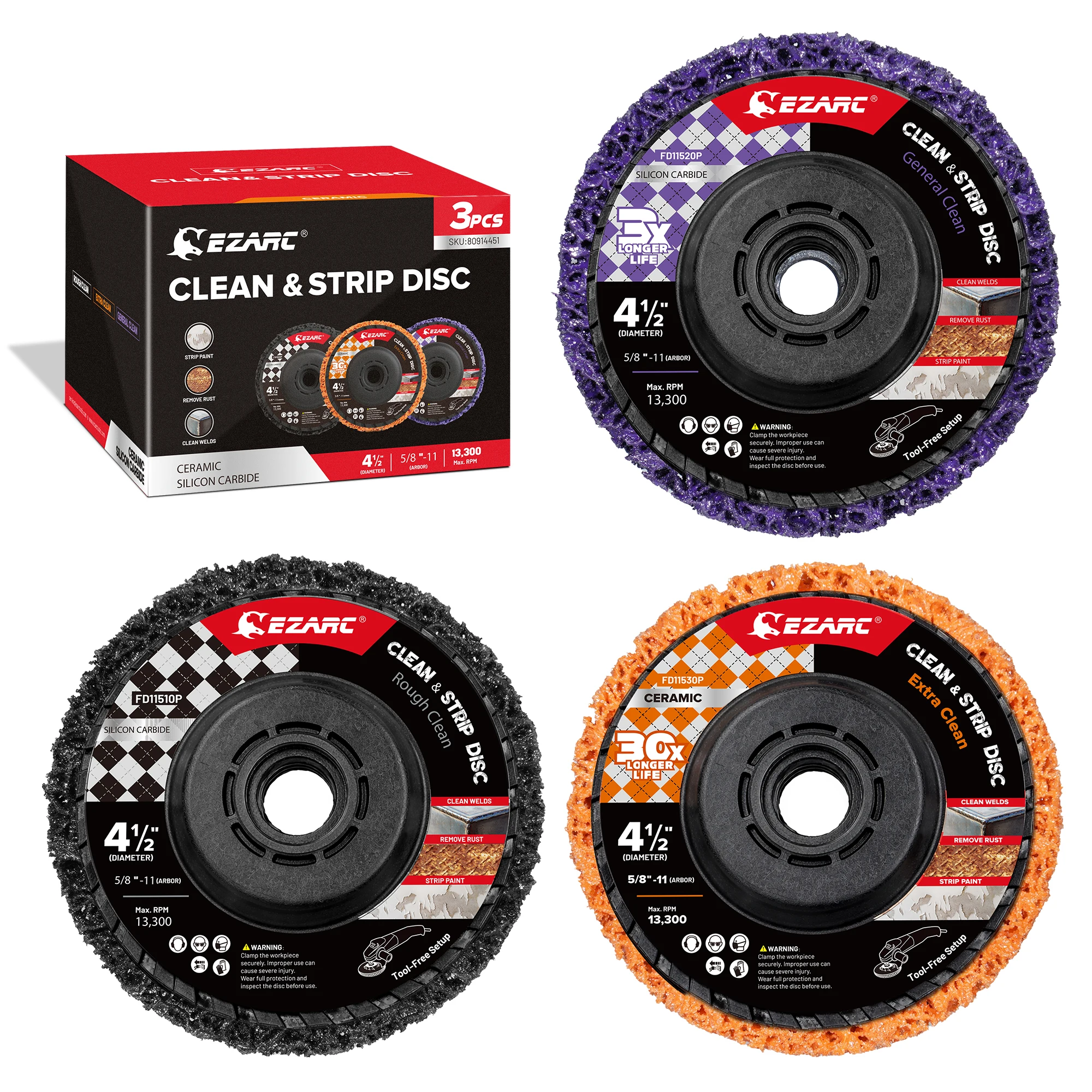 EZARC 4,5-Zoll-Abisolierscheiben 1/3 Stück, Rad zum Entfernen von Farbe und Rost, 7/8" Bohrung für Winkelschleifer, zum Reinigen von Beschichtungen/Schweißnähten/Oxidationen