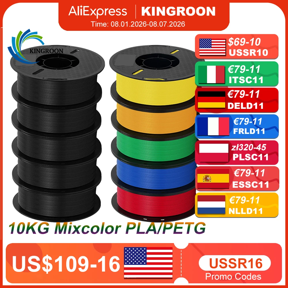 KINGROON 10KG PLA Filament PETG 3d Filament 1,75mm Für 3D Drucker Filament Bundle Gemischte farben FDM Druck material Schnelle Schiff