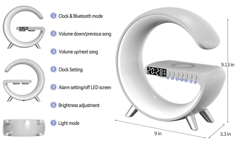 15W Multifunctional RGB Night light Wireless Charger Alarm Clock Lamp Bluetooth Speaker with APP Control For iPhone 14 13 12 11