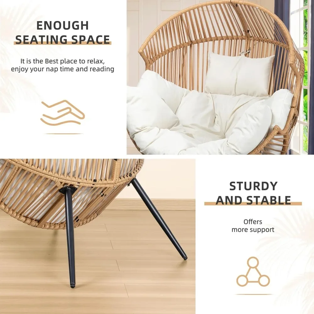 Wicker Egg Chair PE Rattan Chair with Cushion,Oversized Patio Lounge Chair for Outdoor, Indoor, Balcony, Backyard, Garden, Beige 6
