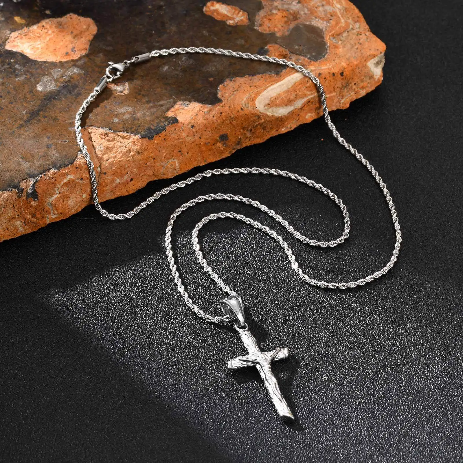 Vnox Catholic Cross Pendant Necklace for Men Women, Stainless