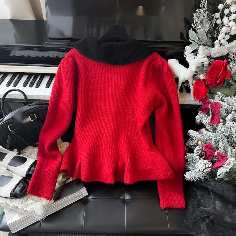 Fransk high-end dukkekrave cardigan sweater til kvinder i efterår vinter, vinter ny stil sød og blid_voghion.com