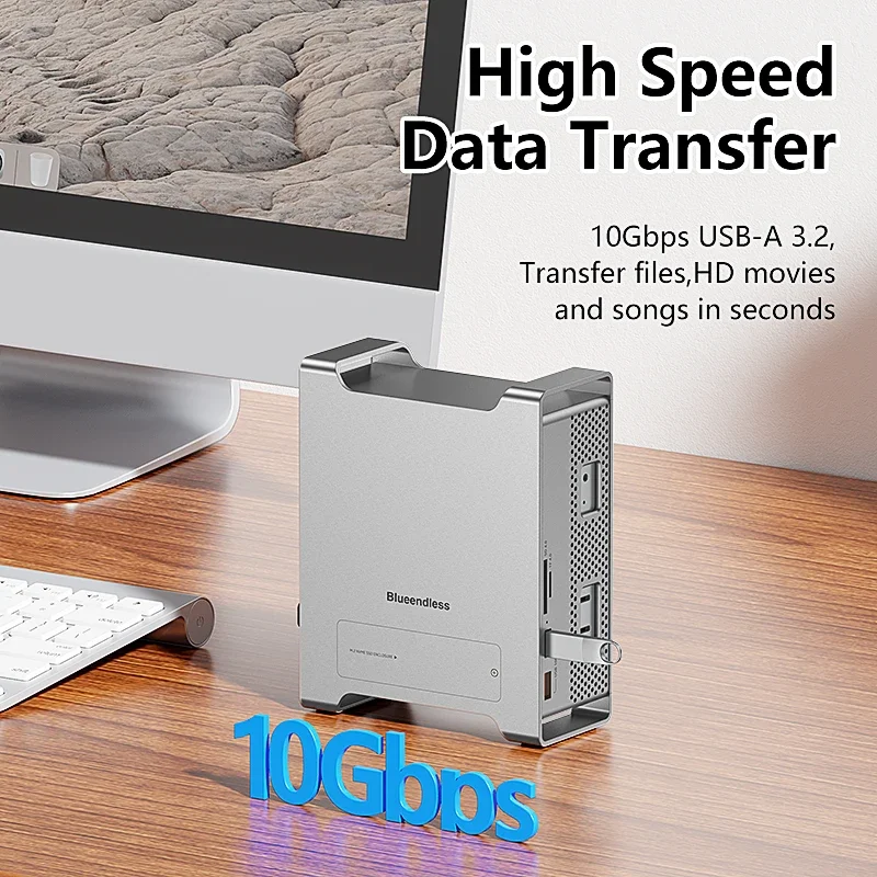 레노버 맥 미니 M4/M4 프로 도킹 스테이션, M.2 NVMe SSD 인클로저 스탠드 허브(4K60Hz HDMI, 10Gbps USB-C, SD/TF 리더 포함)