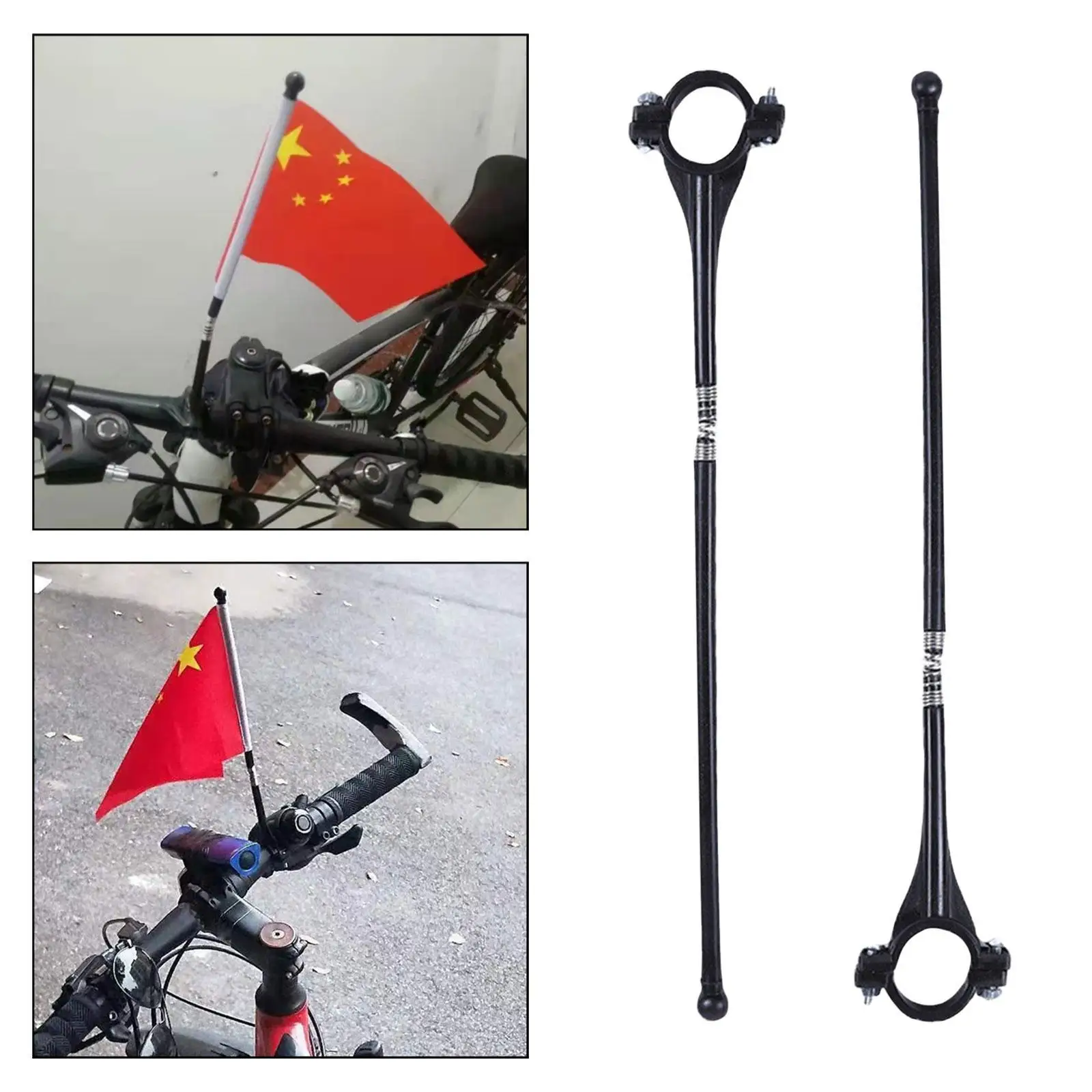 2x Bike Flagpole Set 25mm Handlebar Diameter with Spring Connection Cycling Handlebar Holder Motorcycle Flagstaff
