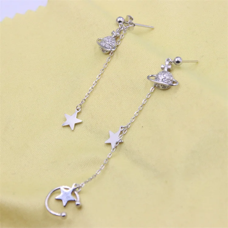 

ZFSILVER Trend Fashion Sterling 925 Silver UFO Star Long Dangle Tassel Earrings For Women Charm Accessories Wedding Jewelry Gift