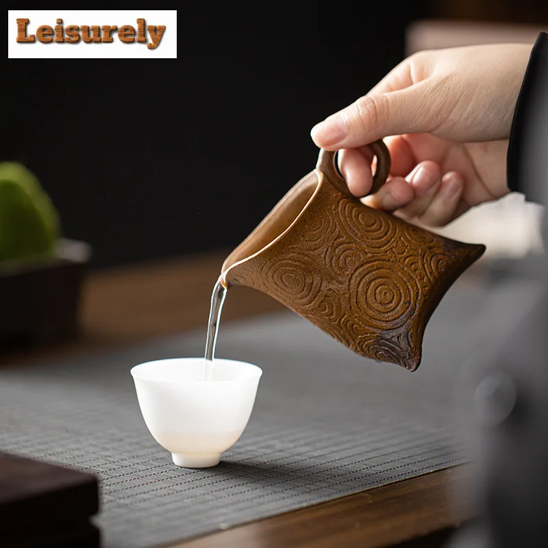 120ml Chinese Coarse Pottery Tea Pitcher Handmade Sauce Glazed Cha Hai Household Justice Cup Dahongpao Chinese Tea Set Equipment