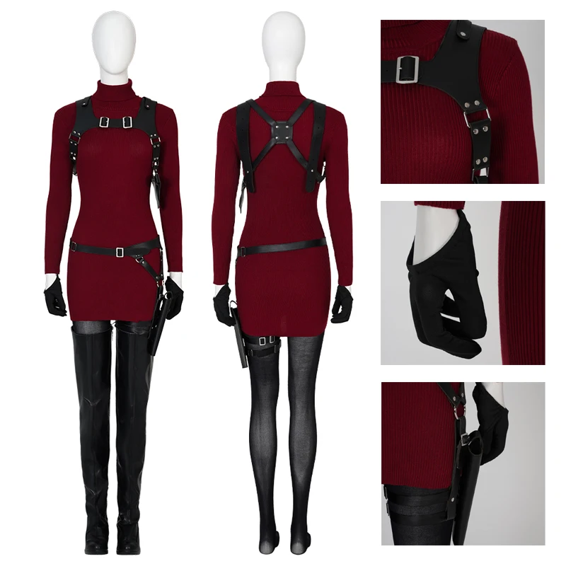 Resident Evil 4 Remake Ada Wong Cosplay Costume Sweater Dress Set with  Gloves