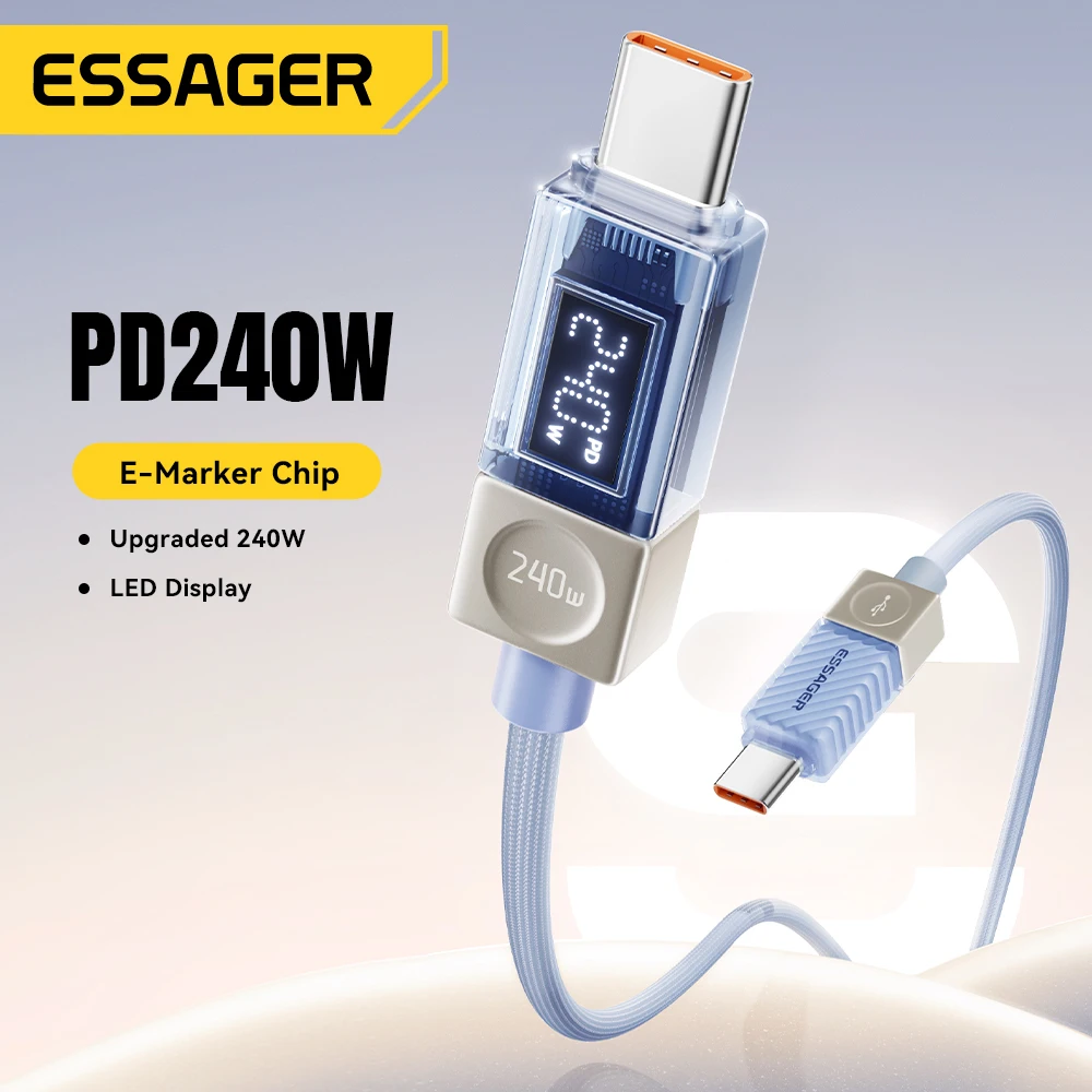 Essager 240W USB Type C Cable 100W PD 3.1 Fast Charging LED Display Charger Wire For MacBook iPhone Samsung Xiaomi iPad Laptop