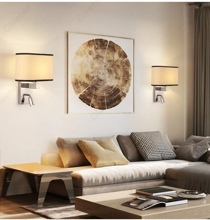 Description Picture 3 of itemLED Fabric Lampshade E27 with Switch Wall Light Adjustable Angle Spotlight Hotel Room Indoor Bedroom Bedside Reading Light