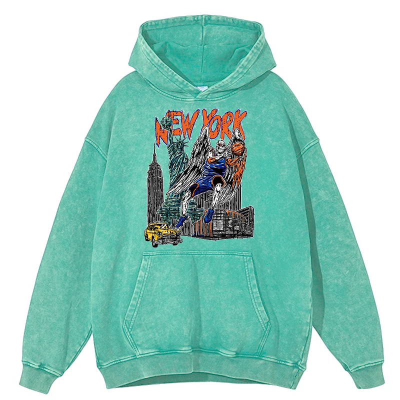 thumbnail image 1 of Sudadera de algodón 100 % estilo hip hop con estampado retro desgastado y jugador de baloncesto de Nueva York para hombre, ropa de calle informal, holgada y de gran tamaño, 1 of 5
