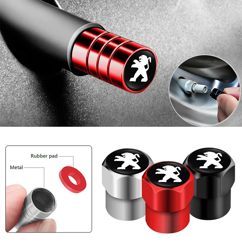 Car Tire Accessories Aluminum Alloy Dust Valve Caps 4Pcs For Peugeot Models