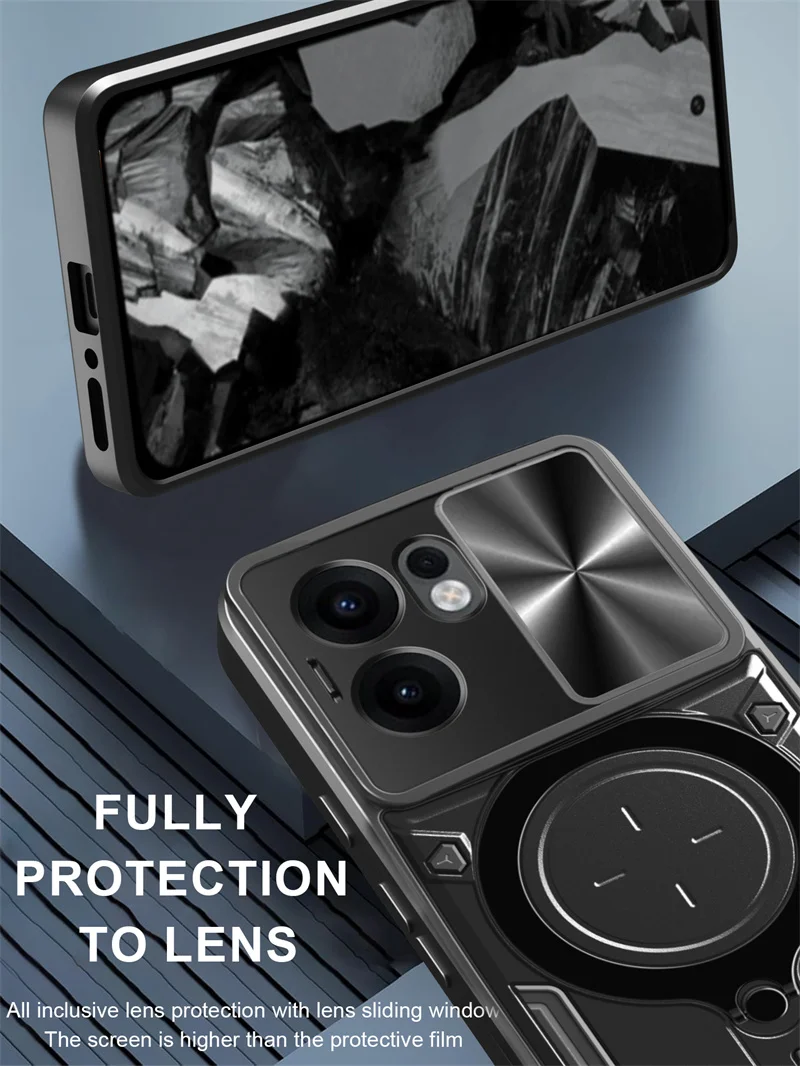 For Oppo Reno13 F 4G 5G Case Slide Lens Armor Phone Case For Reno 13F 13 F Reno13F Car Magnetic Stand Ring Back Cover Fundas 3