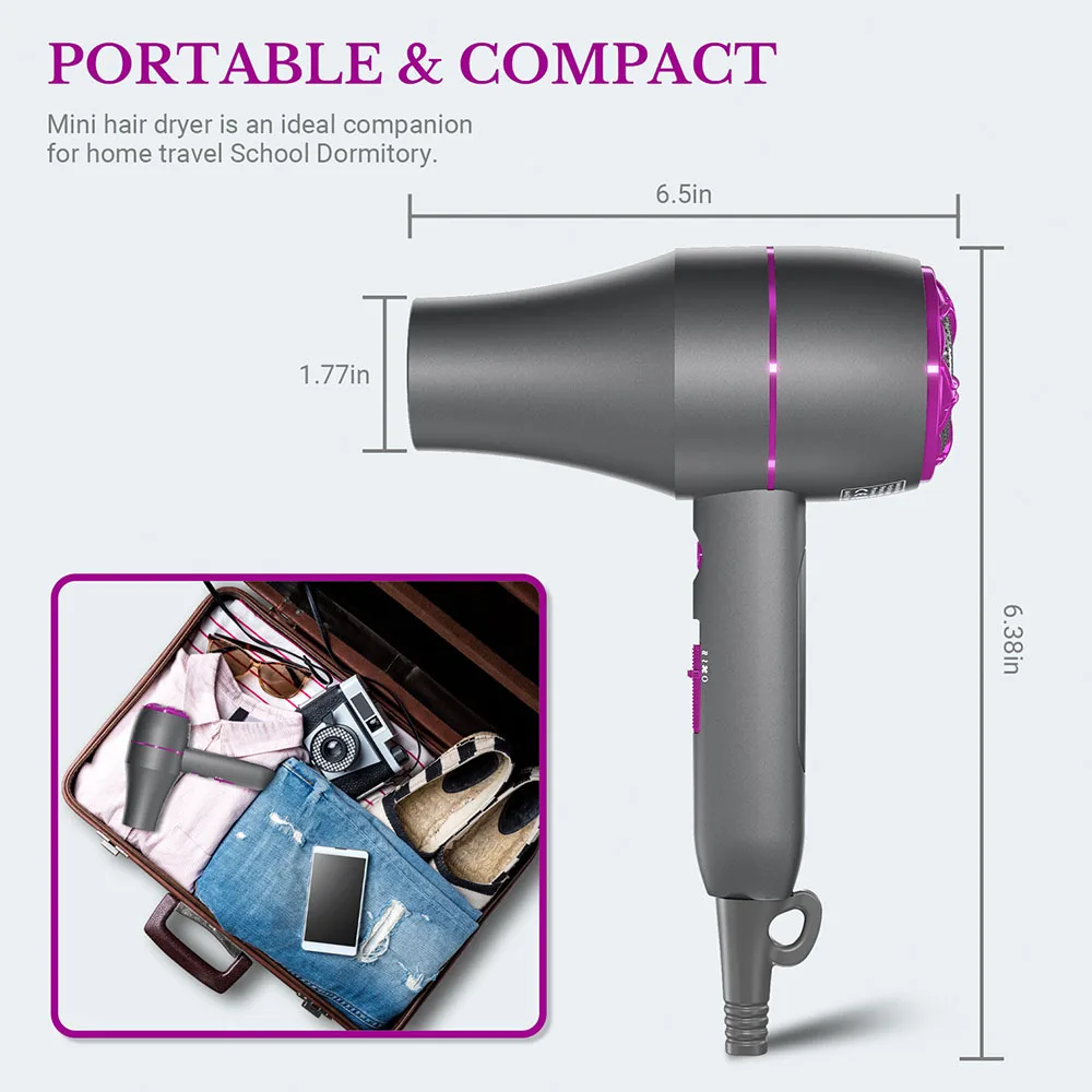 1800W Professional Hair Dryer hair dryer Hot and Cold Strong Wind Powerful Blower Constant Temperature 1 collecting 2 Air Comb Nozzle 3Gear