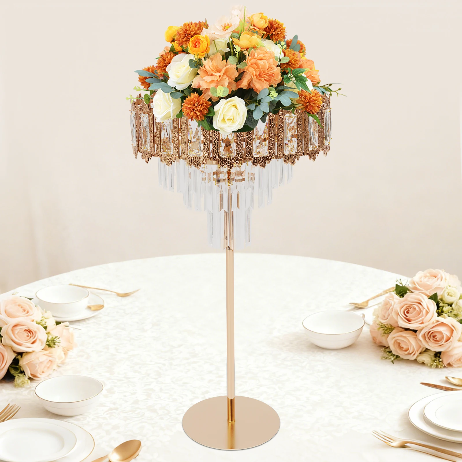 Acrylic Wedding Flower Stand Crystal Bead Garland Decor with Hollow Design Wedding Flower Display Holder for Bouquet Party